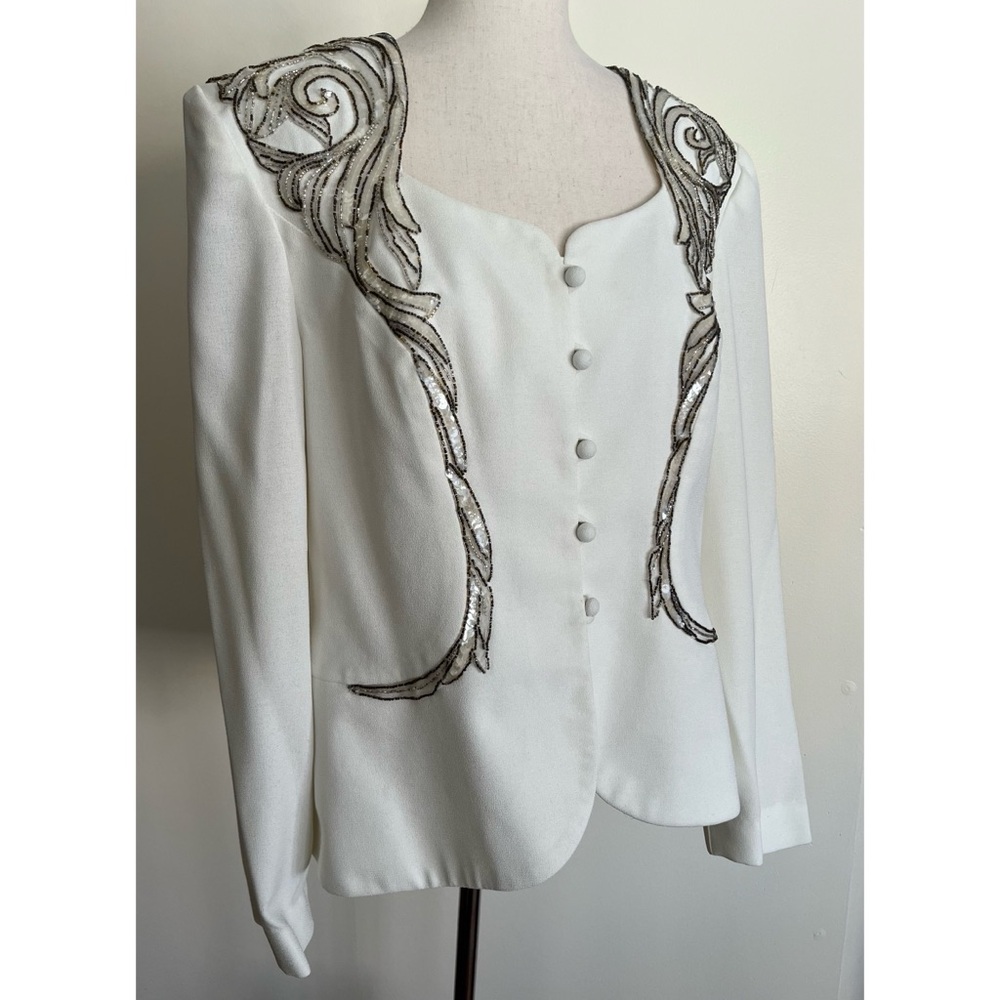 Vintage Beaded Formal Jacket Top Nah Nah Collection Ivory Western Flair Size 18